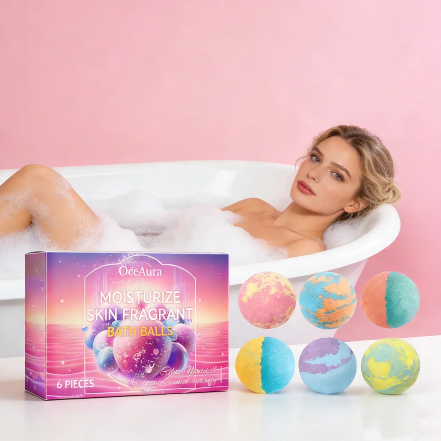 OceAura 6-Piece Colorful Bath Bomb Set – Moisturizing Spa Gift