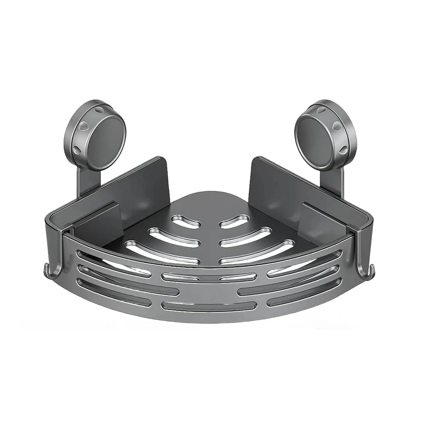 Corner Suction Cup Shower Caddy with Hooks No Drilling Removable Bathroom and Kitchen Storage Organizer for Bathrooms Storage Peaceful Pleasures Health and Wellness Gray Single-layer