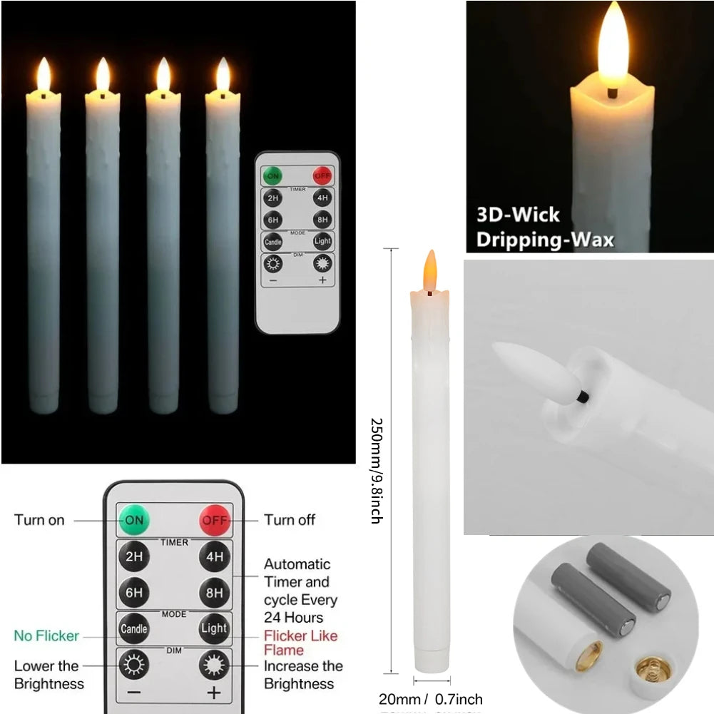 Flameless Flickering Taper Candles With/Without Remote Control Timer Dimmer Battery Operated Candlesticks for Christmas Wedding Peaceful Pleasures Health and Wellness