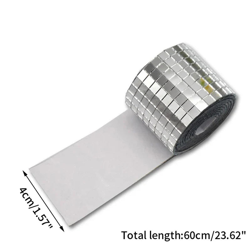 Mirror Mosaic Tile Strip Sticker – Self-Adhesive Acrylic Wall Decor