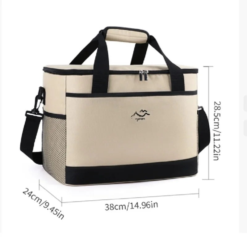 Large-Capacity Square Ice Packs Minimalist Insulated Lunch Box Bag Crossbody Fresh-Keeping Picnic Bag for Outdoor Use Peaceful Pleasures Health and Wellness Beige