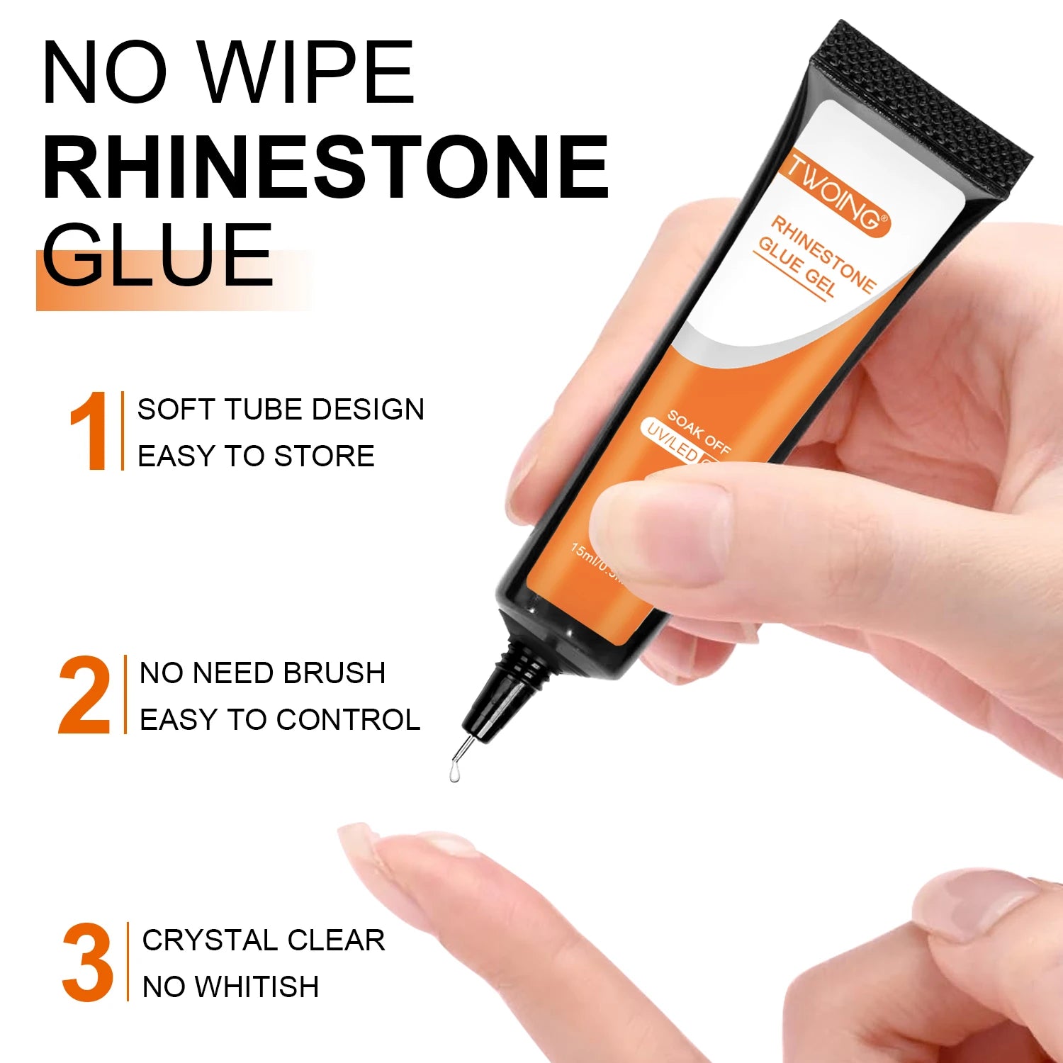 TWOING 3PCS Rhinestones Glue Nail Gel Poloish For Manicure Transparent Nail Art Sticky Gel Strong Jewelry Decorations Peaceful Pleasures Health and Wellness
