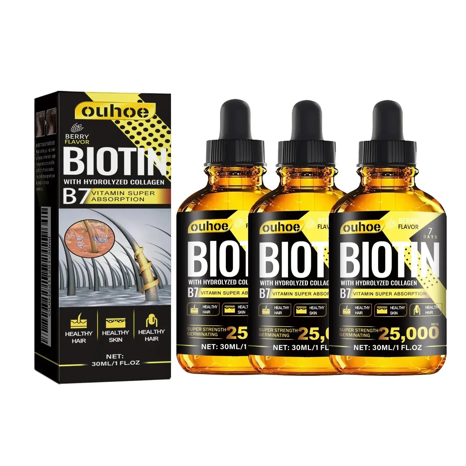 Collagen B7 Vitamin Hair Growth Essential Oil Prevent Hair Loss And Nourish With Essential Oil Scalp Treatment Set For Men Women Peaceful Pleasures Health and Wellness 3pcs