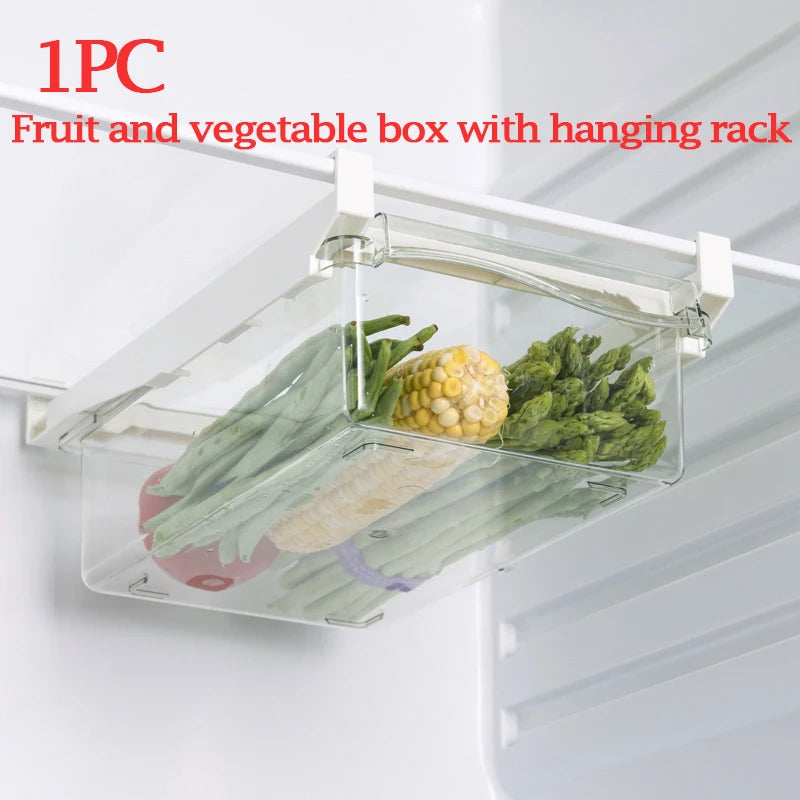 Kitchen Fruit Food Storage Box Plastic Clear Fridge Organizer Slide Under Shelf Drawer Box Rack Holder Refrigerator Drawer