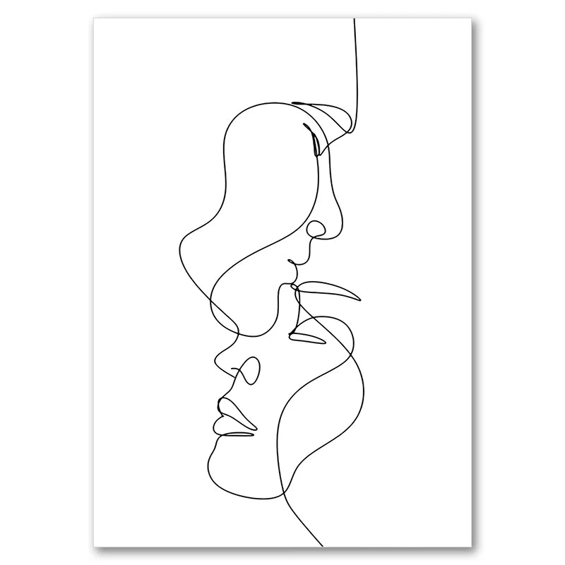 Black And White Line Drawing Couple Kiss Canvas Prints Heart Art Painting Hand In Hand Poster Minimalist Pictures Home Decor Peaceful Pleasures Health and Wellness