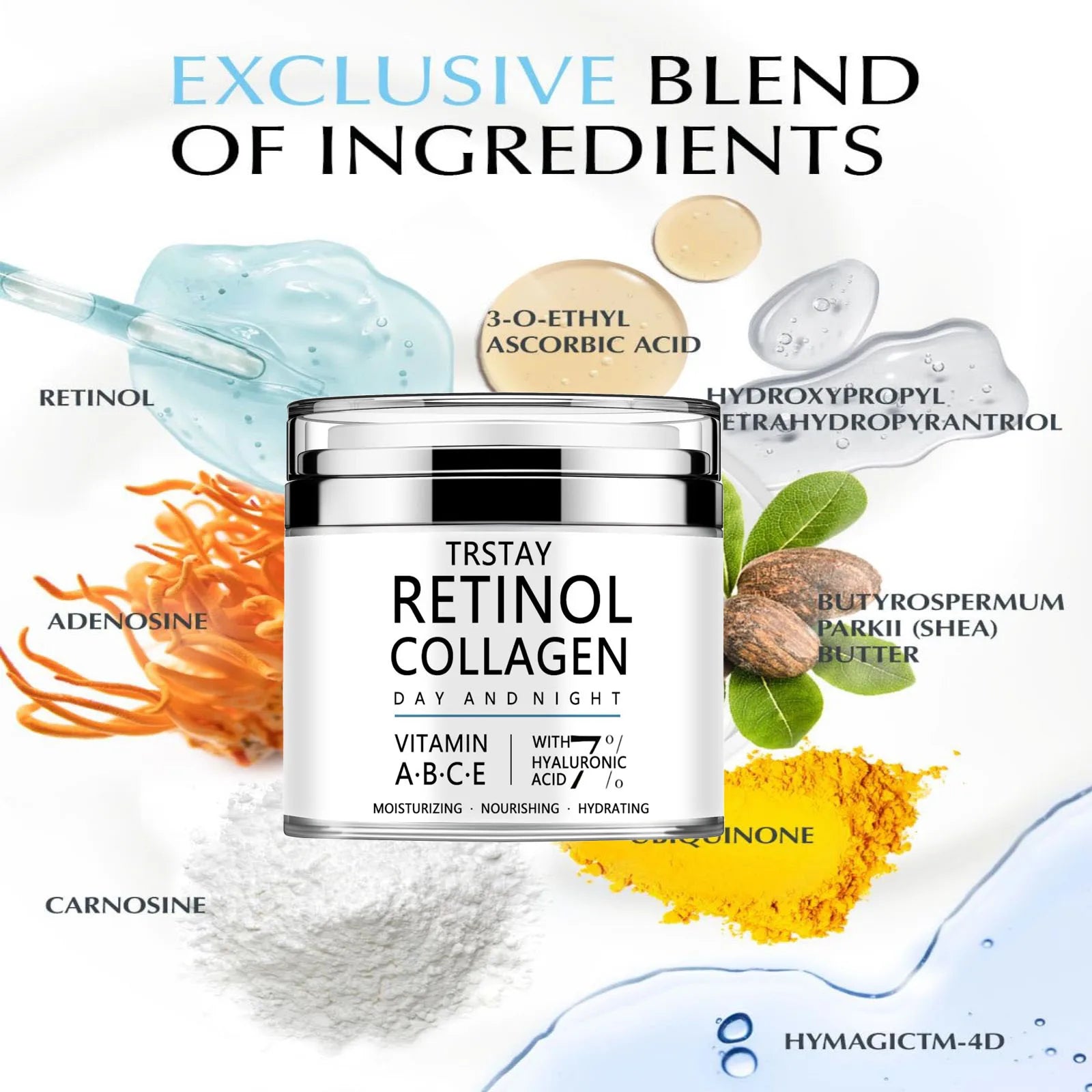 TRSTAY RETINOL COLLAGEN DAY AND NIGHT VITAMINA·B·C·E WITH 7% HYALURONIC ACID MOISTURIZING ·NOURISHING·HYDRATING Peaceful Pleasures Health and Wellness