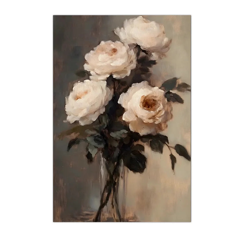 Vintage Wall Art, Rose Floral Oil Painting Canvas Painting, Neutral plant Poster Print for Bedroom Living Room Wall Decor Peaceful Pleasures Health and Wellness 04 40x50cm No Frame China Mainland