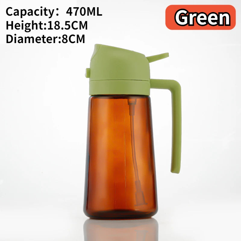 2-in-1 16oz 470ml Brown Glass Oil Sprayer Leakproof Eco-Friendly Olive OilDispenser Perfect for Cooking BBQ Grill Air Fryer Peaceful Pleasures Health and Wellness Green