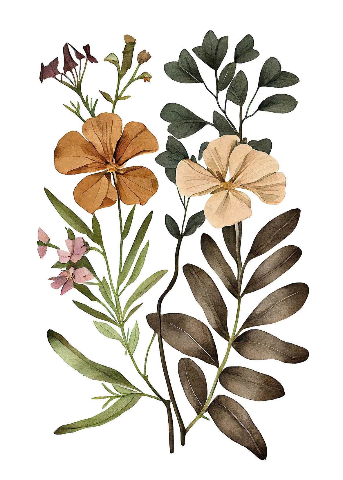 Boho Wildflower Watercolor Canvas Poster | Minimalist Floral Art