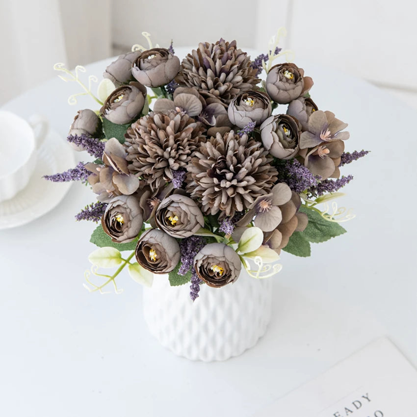 Silk Hydrangea & Tea Rose Artificial Flowers | UV Protection