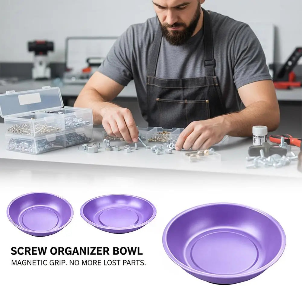 Double‑Sided Magnetic Screw Tray Purple Storage Bowl For Screws Nuts Bolts Stainless Steel Tools Tray For Car Suction Pad Tools Peaceful Pleasures Health and Wellness