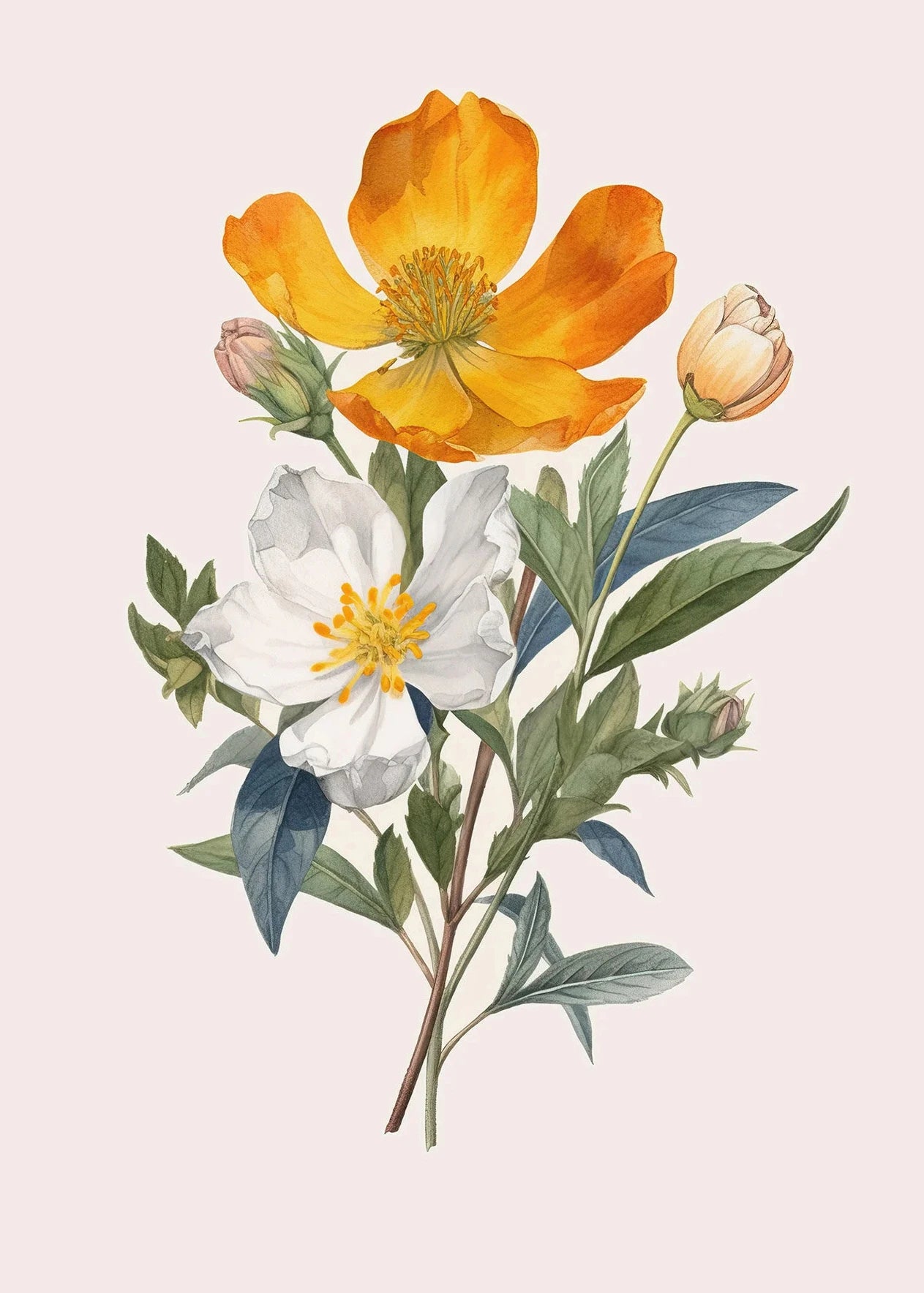 Boho Wildflower Watercolor Canvas Poster | Minimalist Floral Art