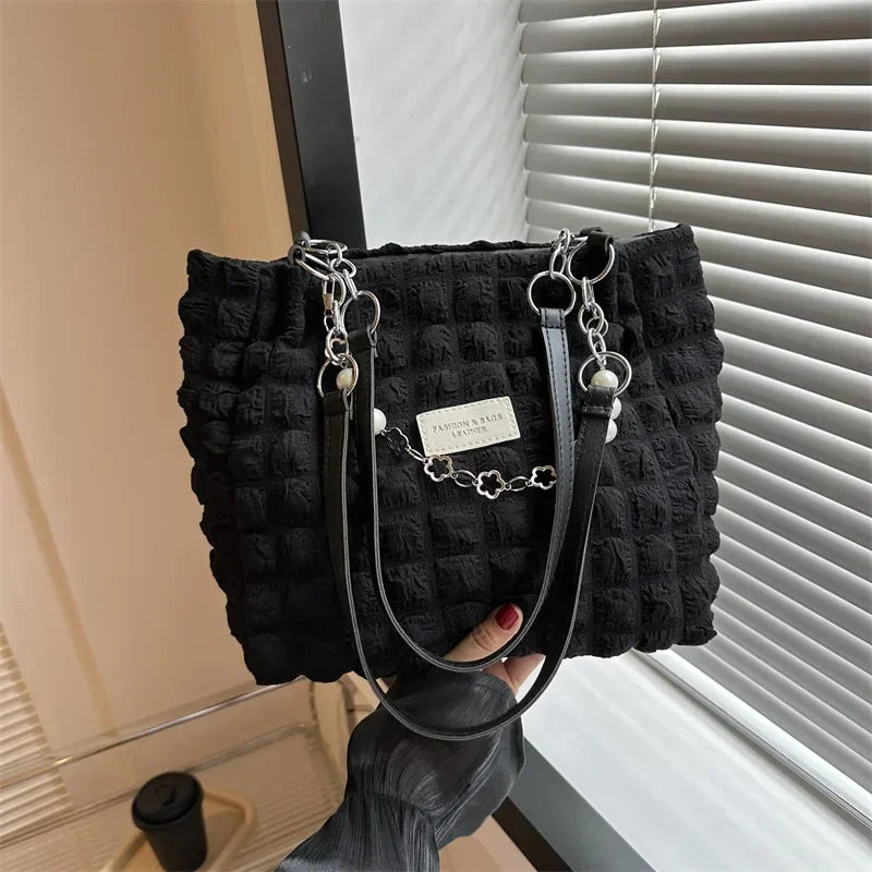 Underarm Pleated Bubble Single-shoulder Bag for Women Large-capacity Casual and Stylish Tote Bag Fashionable Women's Handbags Peaceful Pleasures Health and Wellness black