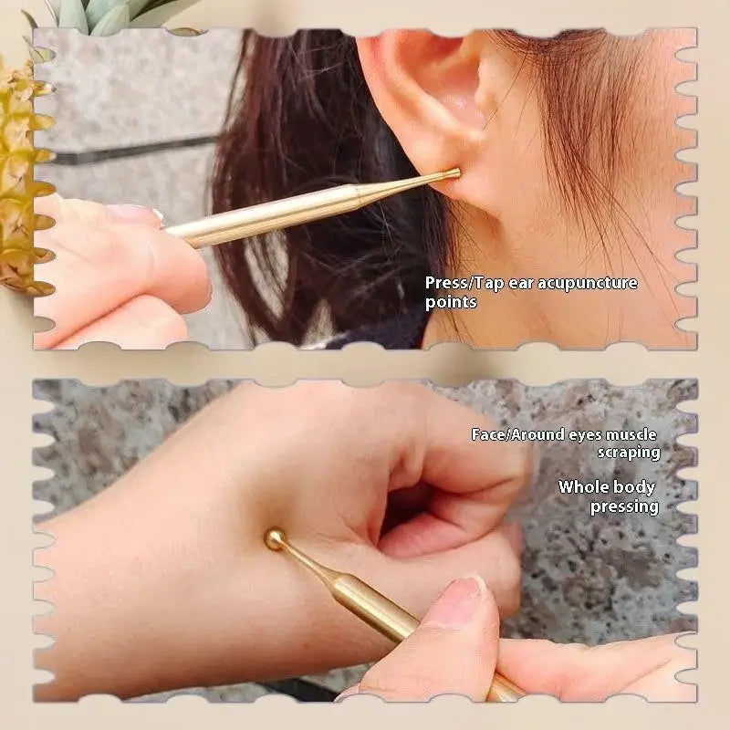 Stainless Steel/Brass Acupuncture Pen Manual Body Trigger Point Probe Deep Tissue Massage Dual Head Facial Reflexology Tools Peaceful Pleasures Health and Wellness