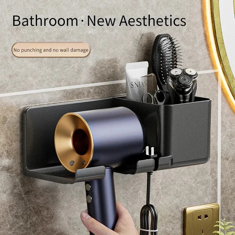 Wall-Mount Hair Dryer Holder & Straightener Stand Organizer