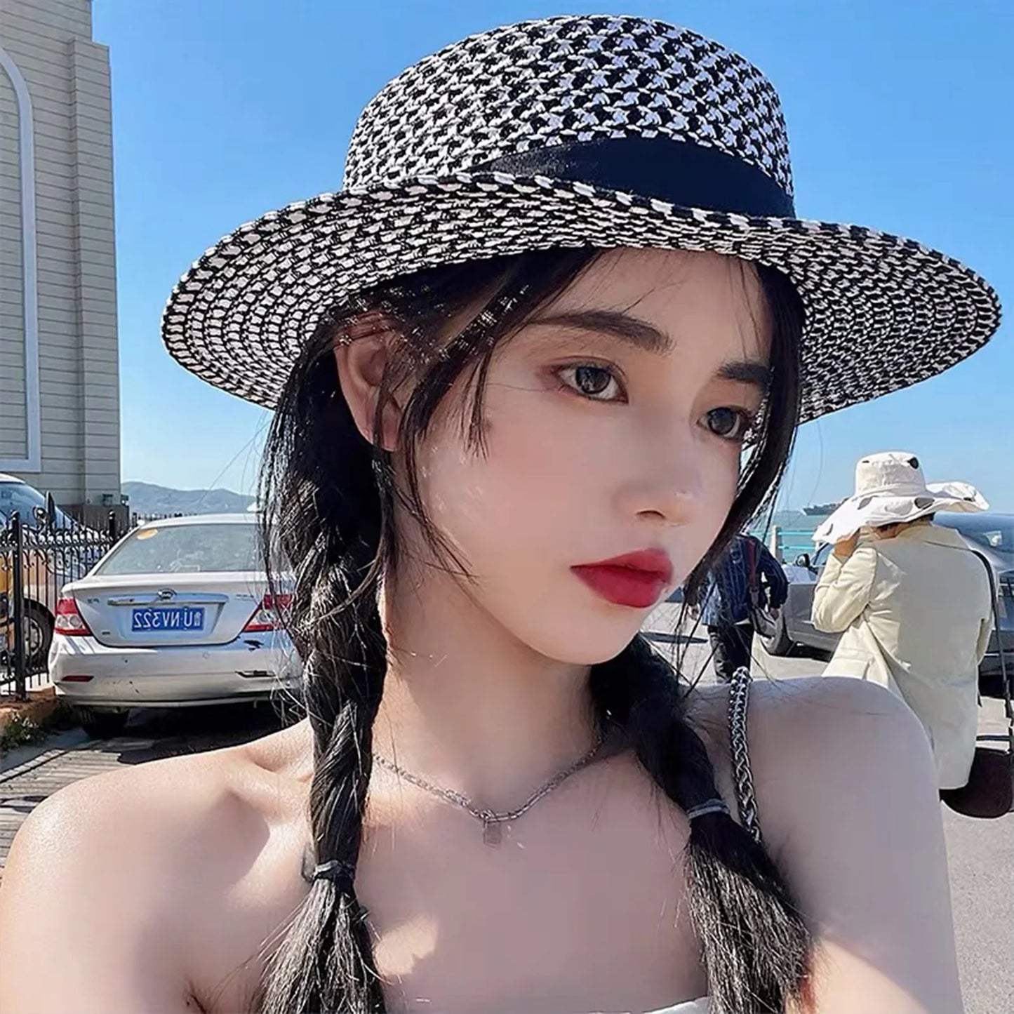 Women's Summer Straw Sun Hat French Style Knitted Straw Hats Sun Shade Hat Perfect Gift for Birthday Holiday Peaceful Pleasures Health and Wellness