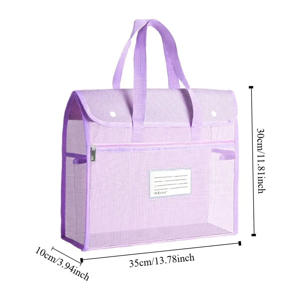 A4 Mesh Tote Bag | Zip File & Paper Storage Bag for Students
