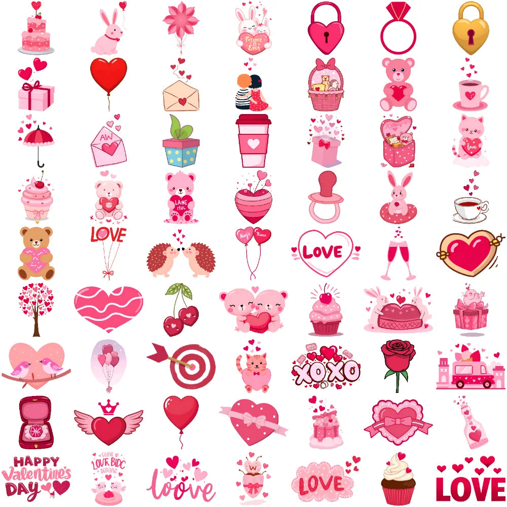 63pcs Waterproof Temporary Tattoo Stickers – Hearts, Bears & Balloons