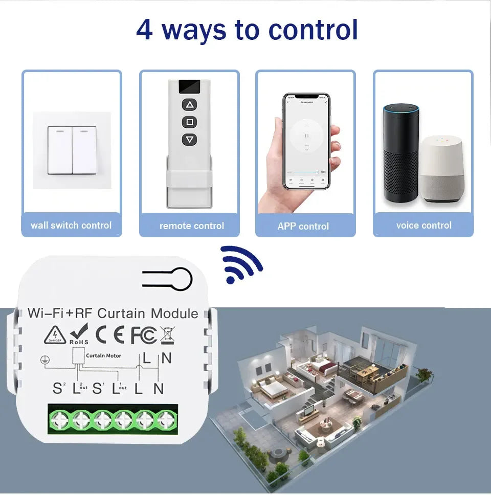 Tuya WiFi Smart Curtain Switch Breaker 433 Remote Control Roller Shades Blinds Door Controllers Smart Life For Alexa Google Home Peaceful Pleasures Health and Wellness