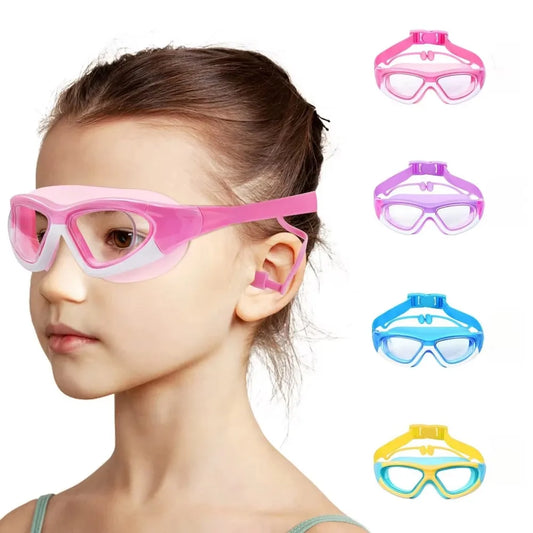 High-definition Children's Waterproof and Anti Fog Swimming Large Frame Glasses Convenient Goggles Silicone Connected Earplugs Peaceful Pleasures Health and Wellness