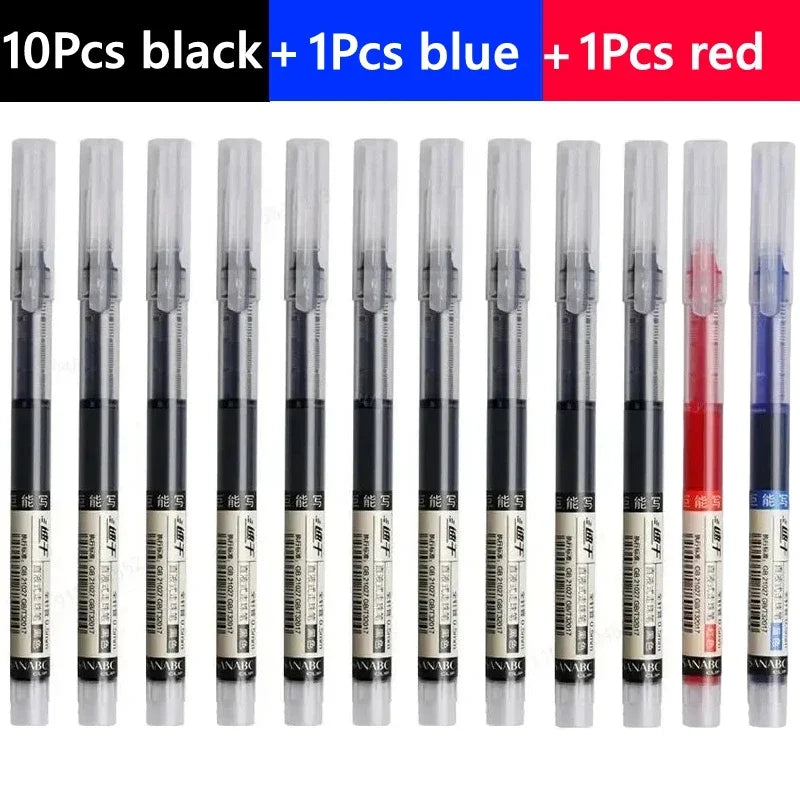 3-24Pcs Straight Liquid Gel Pen Quick-drying, Large-capacity 0.5mm Black Blue Ink for Writing School Office Stationery Supplies Peaceful Pleasures Health and Wellness 10black 1 blue 1 red