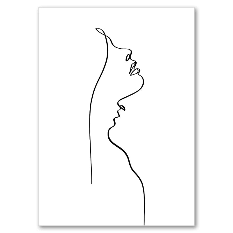 Black And White Line Drawing Couple Kiss Canvas Prints Heart Art Painting Hand In Hand Poster Minimalist Pictures Home Decor Peaceful Pleasures Health and Wellness 9956-11 30x40cm