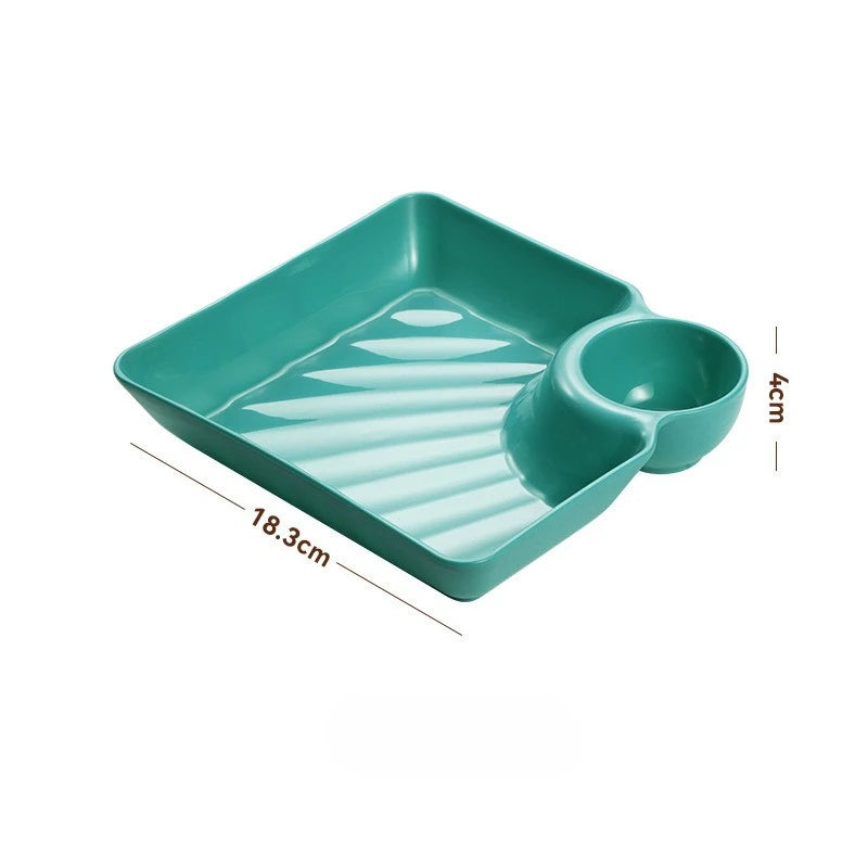 Chip Dip Serving Platter Set, Plastic Dumpling Plates with Sauce Compartment, Square Serving Dish Sushi Plates Peaceful Pleasures Health and Wellness Green 7.28in x 7.2in