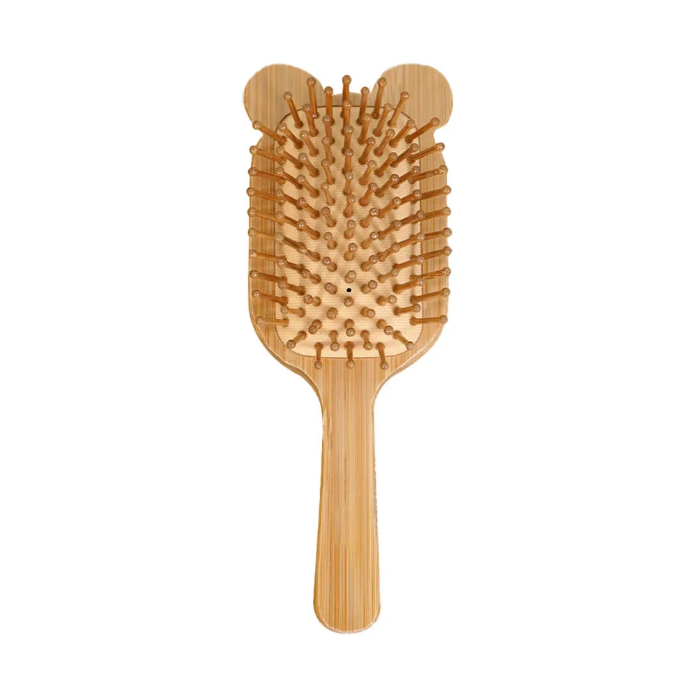 Cute Animal-Ear Bamboo Air Cushion Hairbrush | Wide-Tooth Comb