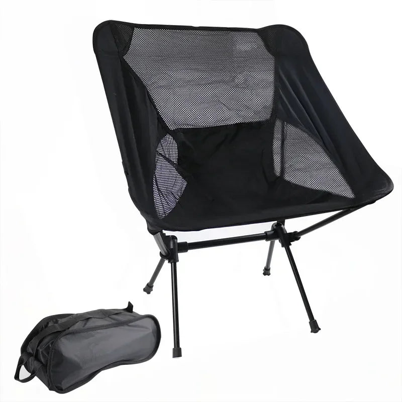 Folding Camping Chair Travel Ultralight Beach Accessories Playa Fishing Lightweight Portable Outdoor Foldable Furniture Peaceful Pleasures Health and Wellness Black