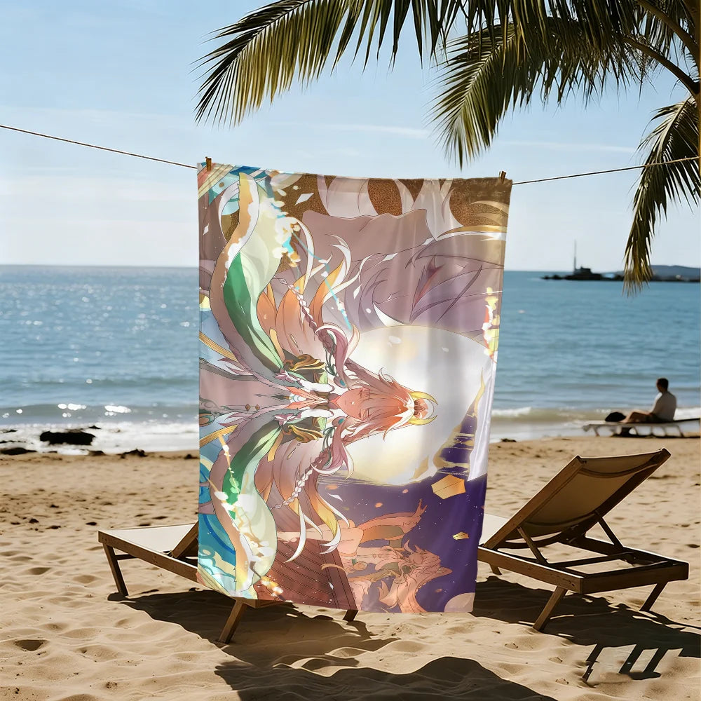 Genshin Impact Zibai Quick-Dry Beach Towel | Soft Microfiber