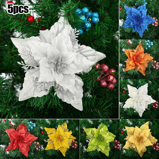 Christmas Large Poinsettia Glitter Flower Tree Hanging Party Xmas Peaceful Pleasures Health and Wellness