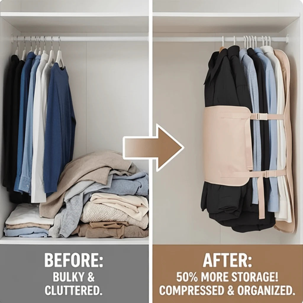 Closet Compression Hanging Bag Down Jackets Coats Space Saving 50% Bedroom Accessories Clothing Organizer Peaceful Pleasures Health and Wellness