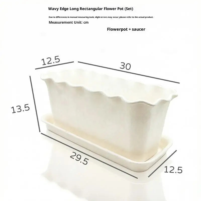 Cream Rectangular Planter with Saucer – UV-Resistant PP, Set of 2
