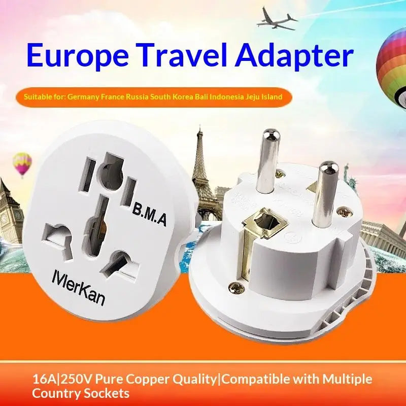 New 1Pc High Quality Universal AU US UK CN To EU KR Wall Socket EU Plug Adapter 16A 250V Travel Adapter Converter 2 Round Socket Peaceful Pleasures Health and Wellness