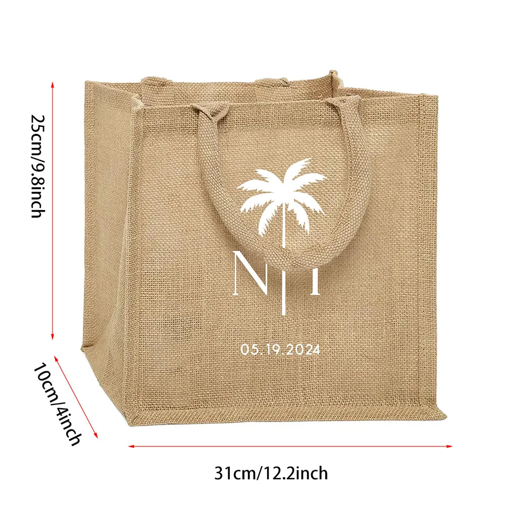 Custom Palm Tree Burlap Tote Bag | Bridal Shower Beach Gift