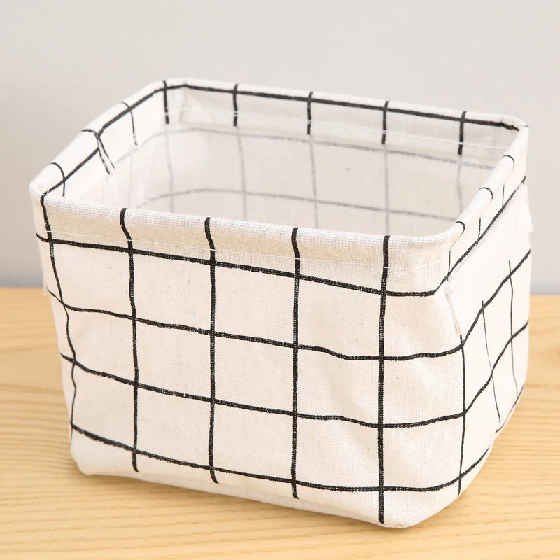 Random Cotton Hemp Storage Basket with Handheld Printed Tabletop, Miscellaneous Sorting Cabinet, Small Clothing, Fabric Storage Peaceful Pleasures Health and Wellness WHITE