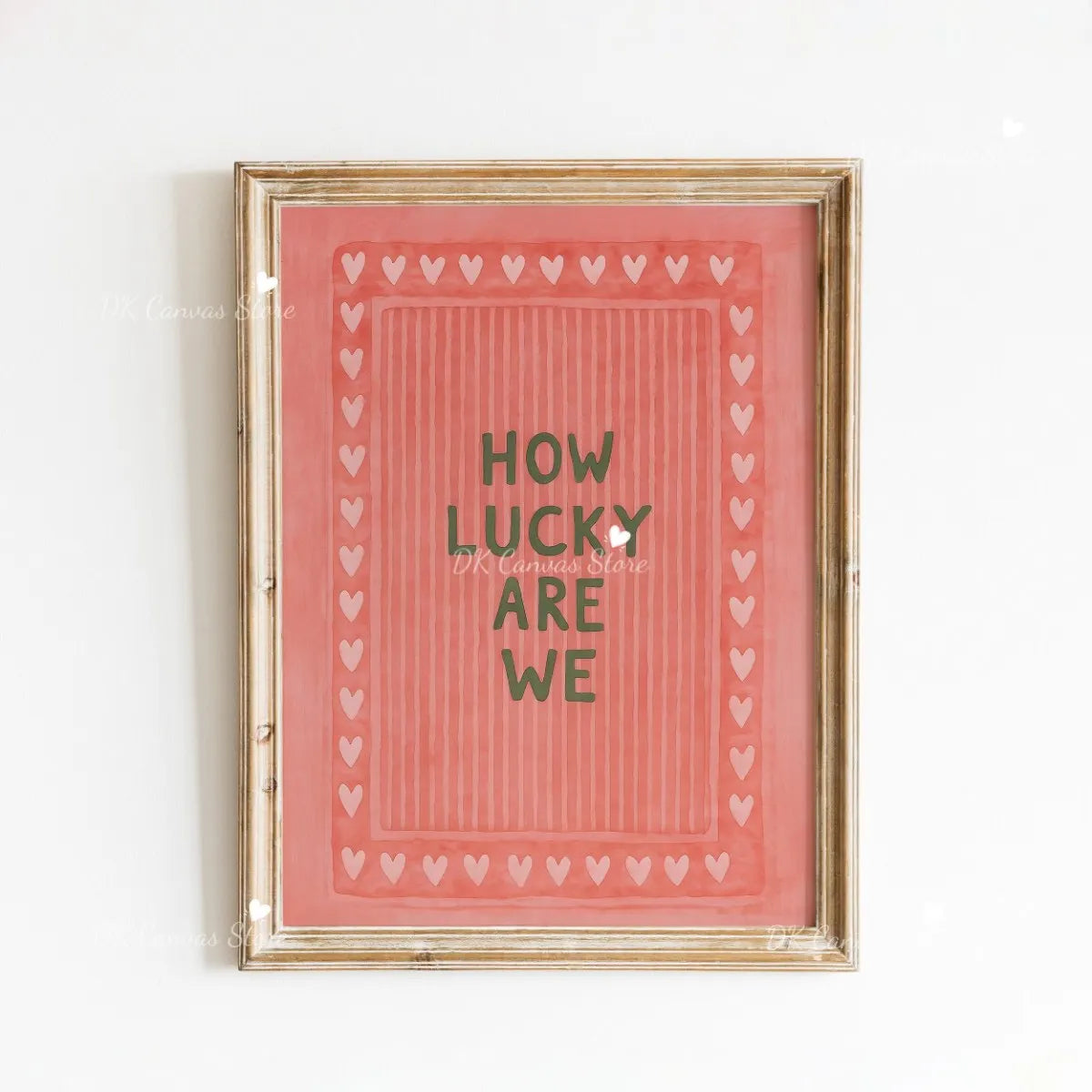 "How Lucky Are We" Quote Canvas Print Poster Modern Heart Stripe Art Prints Bedroom Living Room Wall Art Home Decor Poster Peaceful Pleasures Health and Wellness