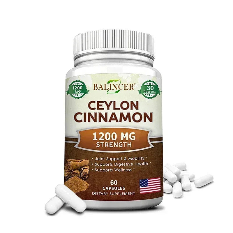 Organic Ceylon Cinnamon Capsules + Turmeric/ACV/Ginseng/Bioperine - Joint Bone Health, Anti-Inflammatory Antioxidant, 120 Counts Peaceful Pleasures Health and Wellness 60 count-1 bottle