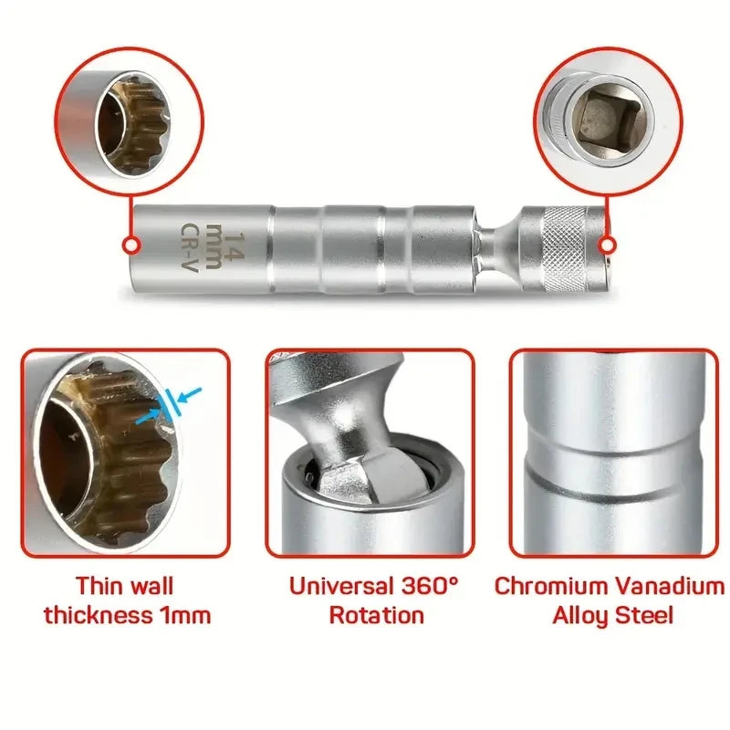 14mm & 16mm Magnetic Spark Plug Socket Set | Flexible Joint