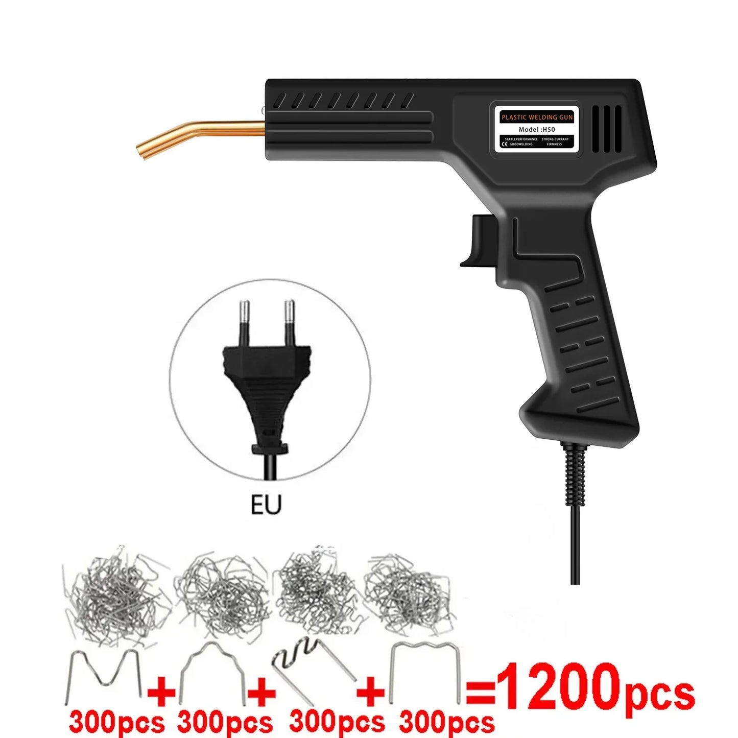 Car Bumper Repair Plastic Welder Hot Nail Gun with 4 Sizes Nails Kit for PVC ABS Plastic Welding Fix Peaceful Pleasures Health and Wellness EU with 1200PCS-1