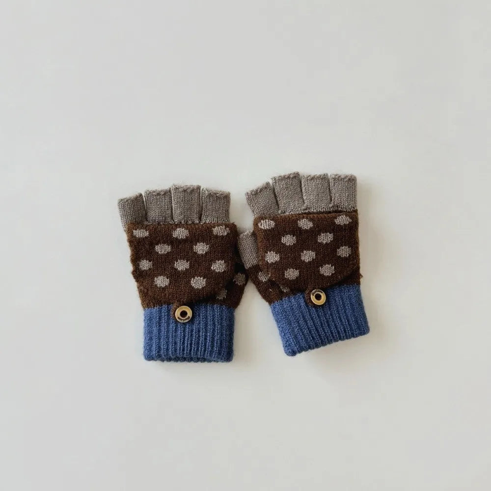 Fashion Childrens Neck Hanging Gloves Winter Western Style Cold Resistant Five Finger Gloves Warm Retro Patterned Woolen Gloves Peaceful Pleasures Health and Wellness
