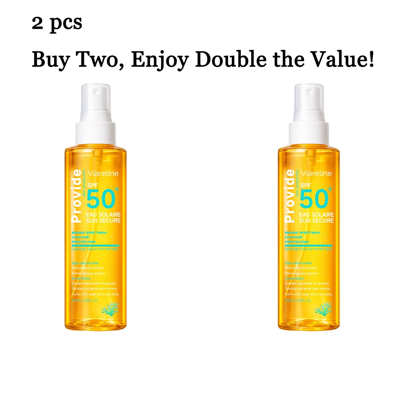 100ML Spf50 Sunscreen Spray Non-stciky Protect Skin Moisturizing Enhance Smoothness Refreshing Prevent Sunburn Sunscreen Spray Peaceful Pleasures Health and Wellness 2 pcs