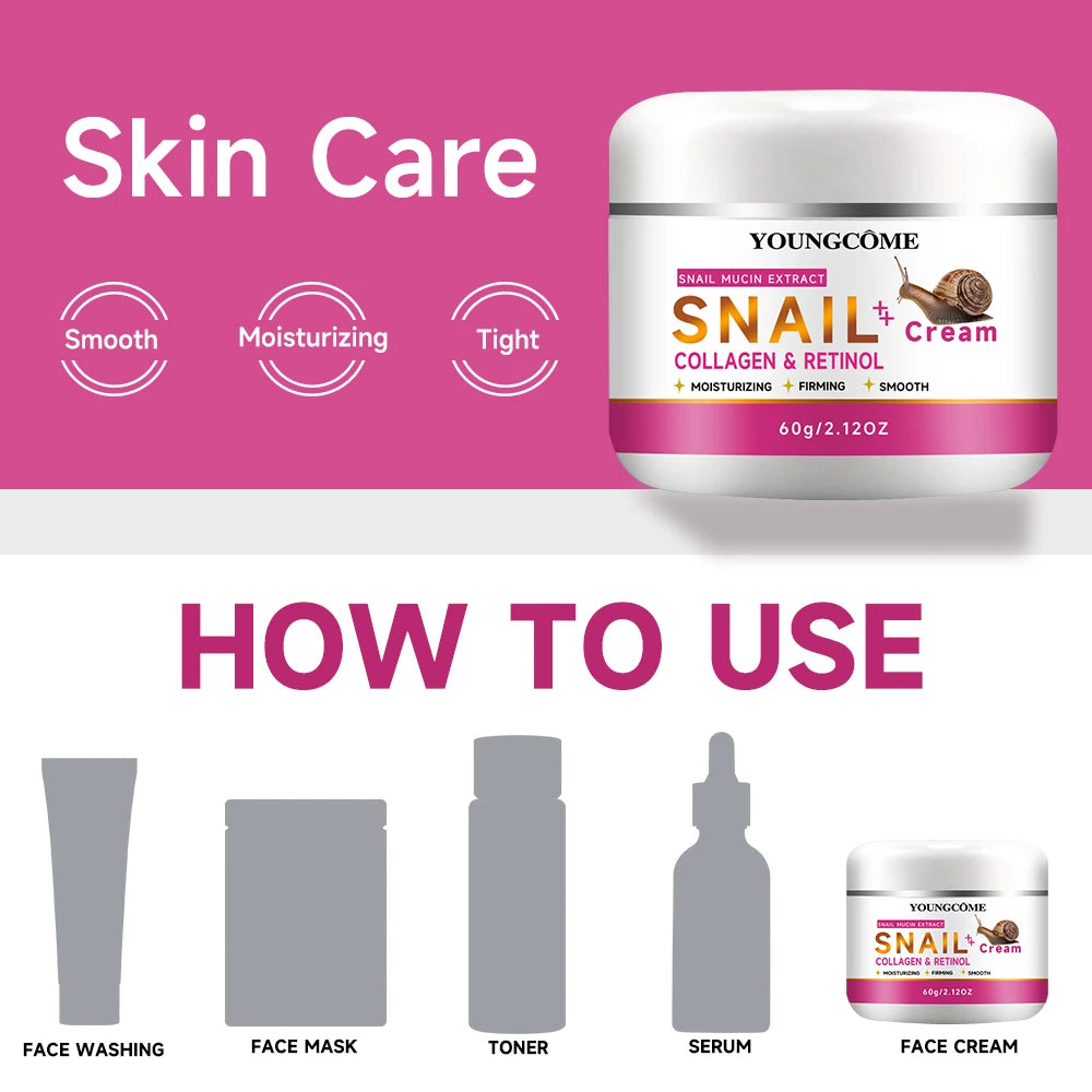 Snail Collagen Retinol Facial Cream Moisturiser Facial Anti aging Whitening Skin Care Repair Fade Fine Lines Whitening Skin Peaceful Pleasures Health and Wellness