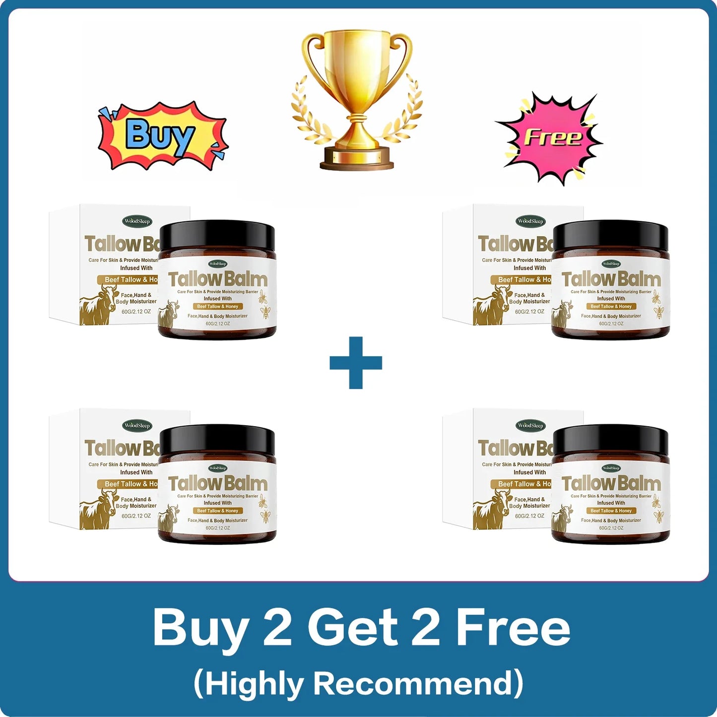 Woodsleep Beef Tallow & Honey Skin Balm – Hydrating Cream 60g