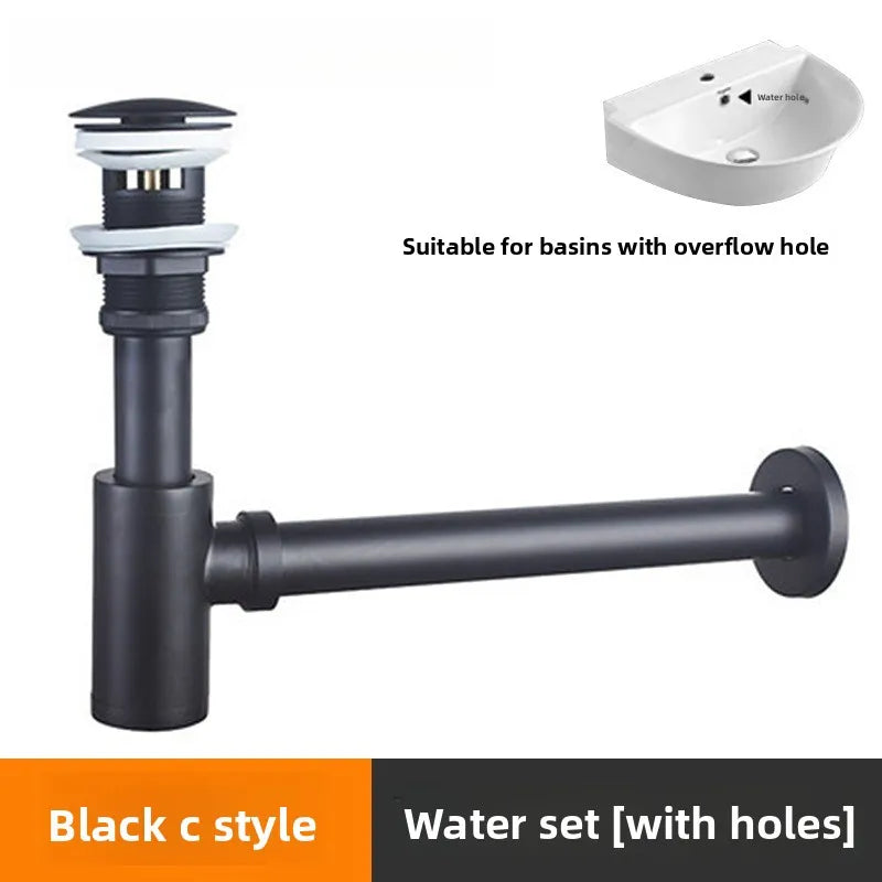 Brass Round Bottle P-Trap 1-1/4" Sink Drain Kit & Pop-Up Drain