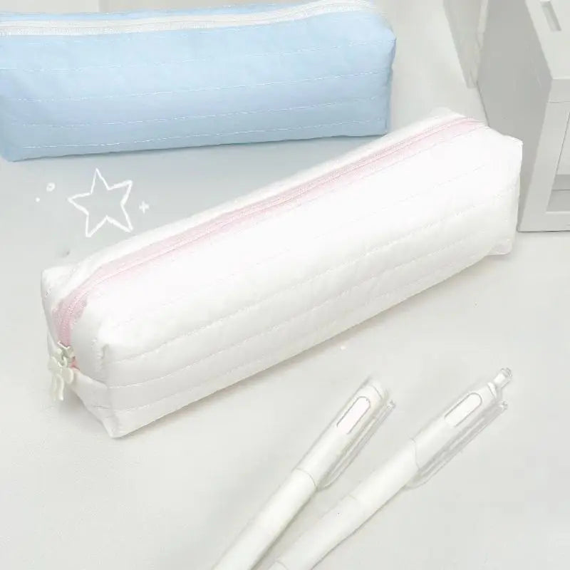 Large Quilted Pencil Case – Polyester Stationery Organizer Pouch