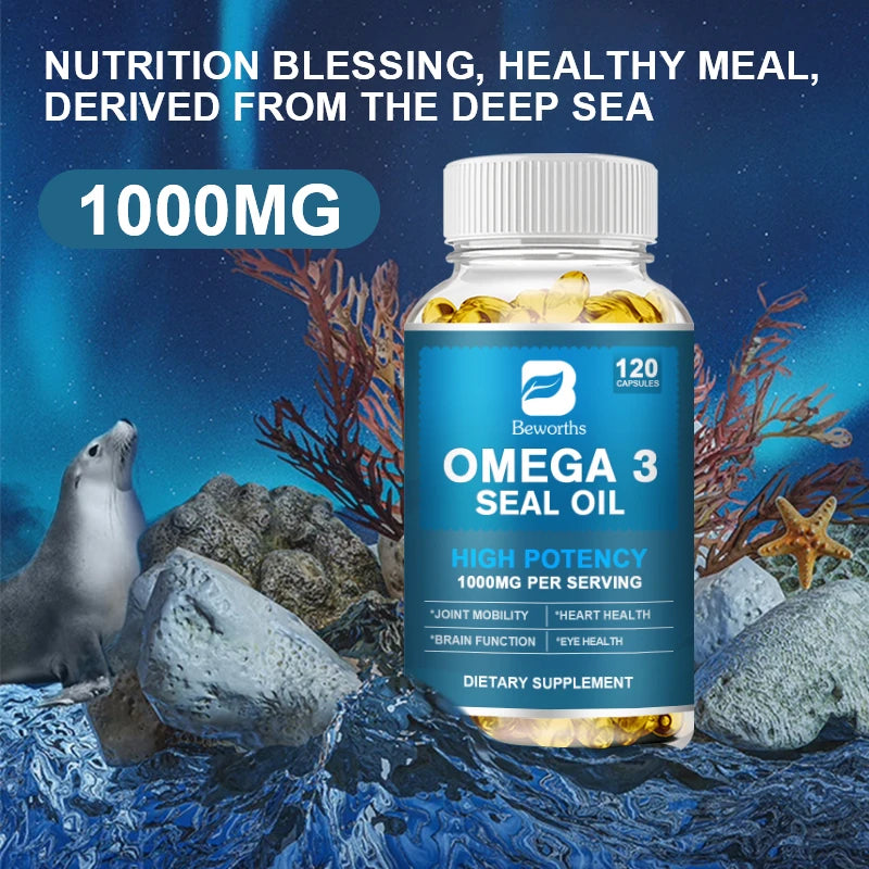 Seal Oil Omega-3 Capsules – DHA, EPA & DPA Brain & Heart Support Dietary Supplement Peaceful Pleasures Health and Wellness