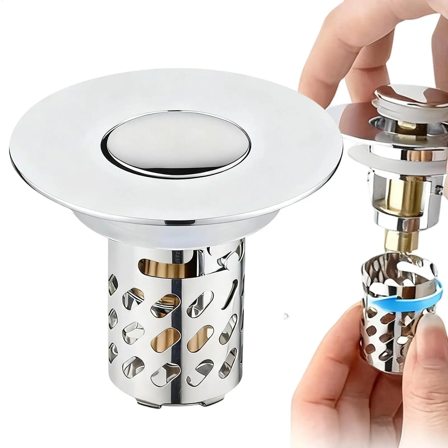 Pop-Up Sink Drain Strainer with Hair Catcher & Odor Guard