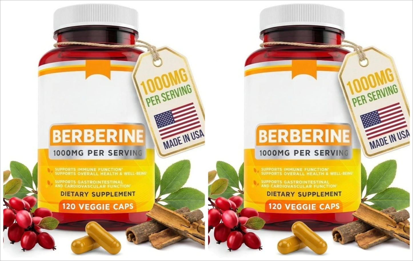 Berberine HCl 1000mg – Immune & Digestive Support | 120 Vegan Caps
