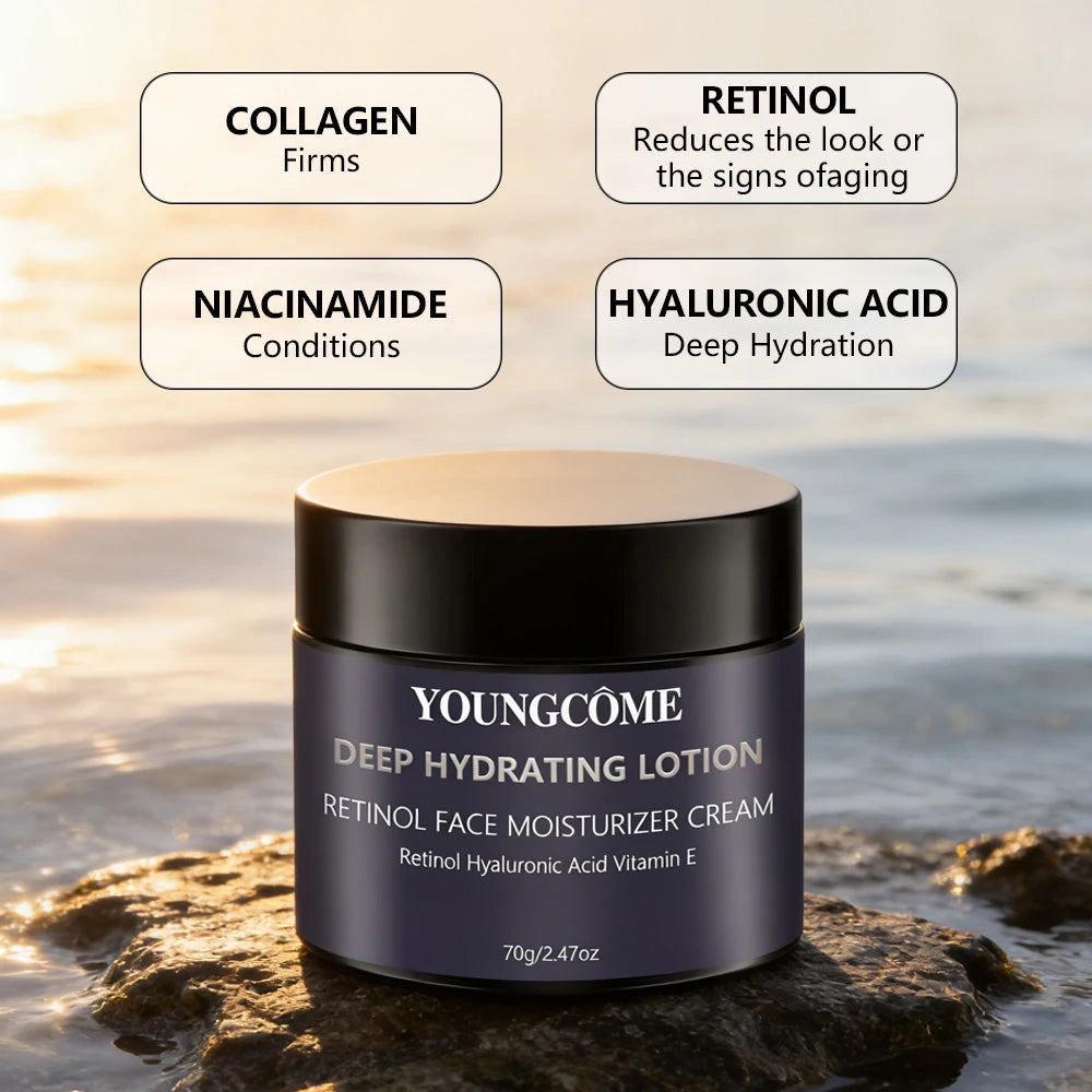 YOUNGCOME Deep Hydrating Retinol Face Moisturizer Cream with Hyaluronic Acid & Vitamin E - Wrinkles appear Daily Moisturizer Peaceful Pleasures Health and Wellness